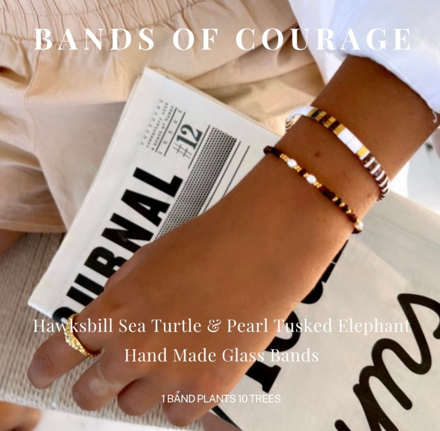 Necklaces Bands of Courage | The Pearl Tusked Elephant Glass Bracelet