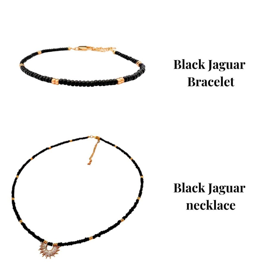 Necklaces Bands of Courage | La Petite Black Jaguar Bracelet & Necklace Stack