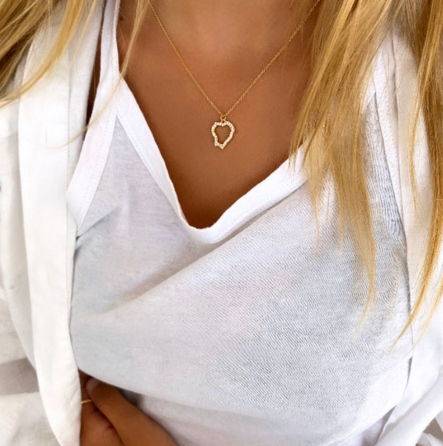 Necklaces Bands of Courage | Sparkling Heart Reef Charm Silhouette With Diamante 18K Gold Plated Heart & Necklace