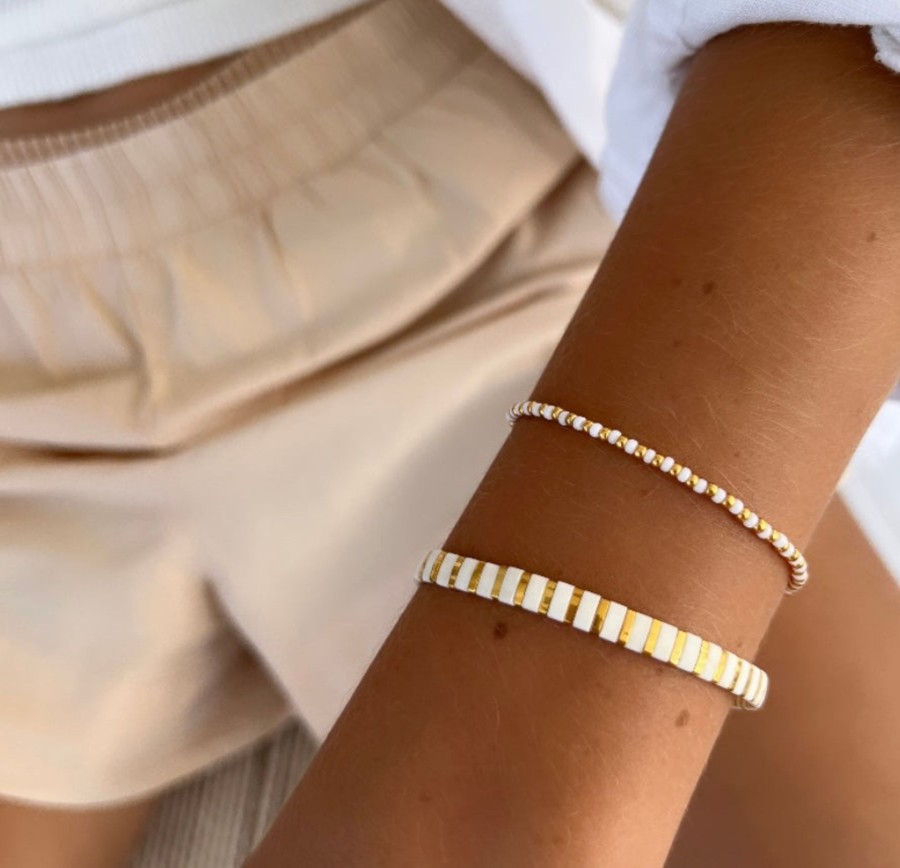 Bracelets Bands of Courage | La Petite Golden Polar Bear Glass Bracelet