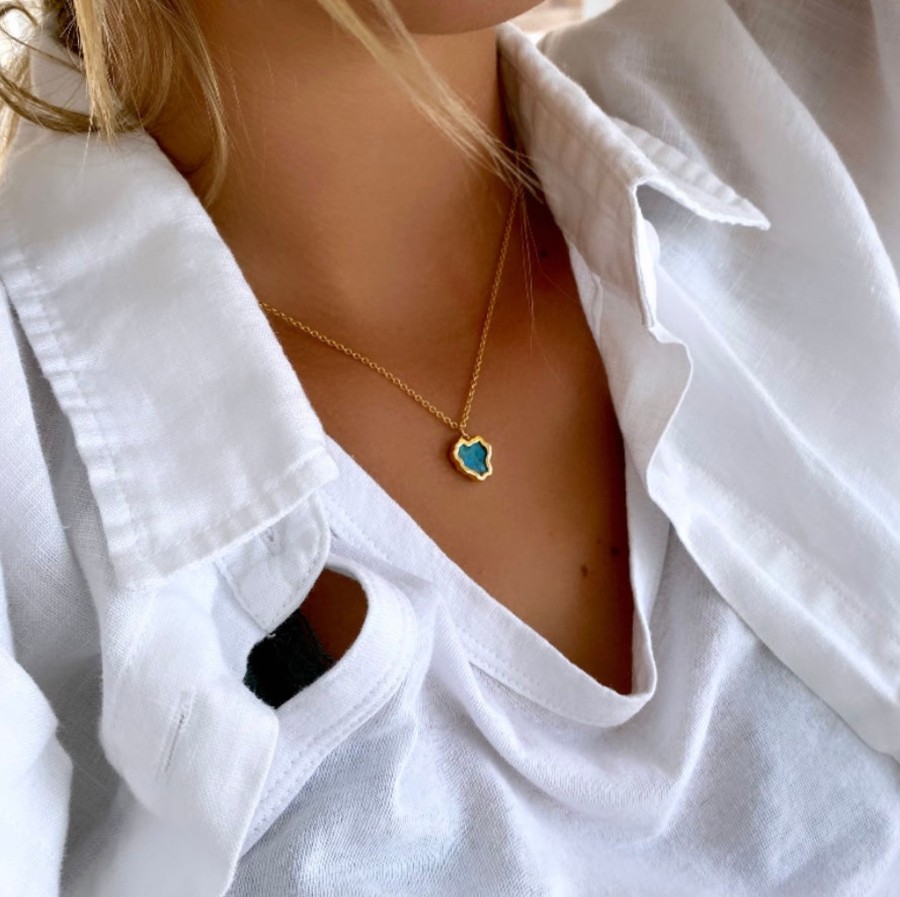 Necklaces Bands of Courage | Heart Reef Turquoise Heart, With 18K Gold Plated Surround & Necklace