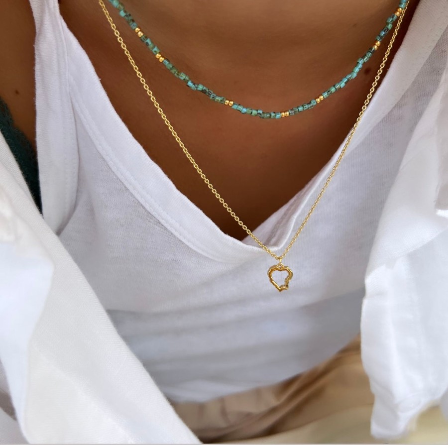 Necklaces Bands of Courage | Heart Reef Charm Silhouette, 18K Gold Plated Heart & Necklace