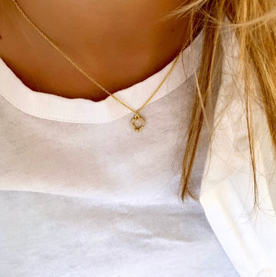 Necklaces Bands of Courage | Sparkling Heart Reef Charm Silhouette With Diamante 18K Gold Plated Heart & Necklace